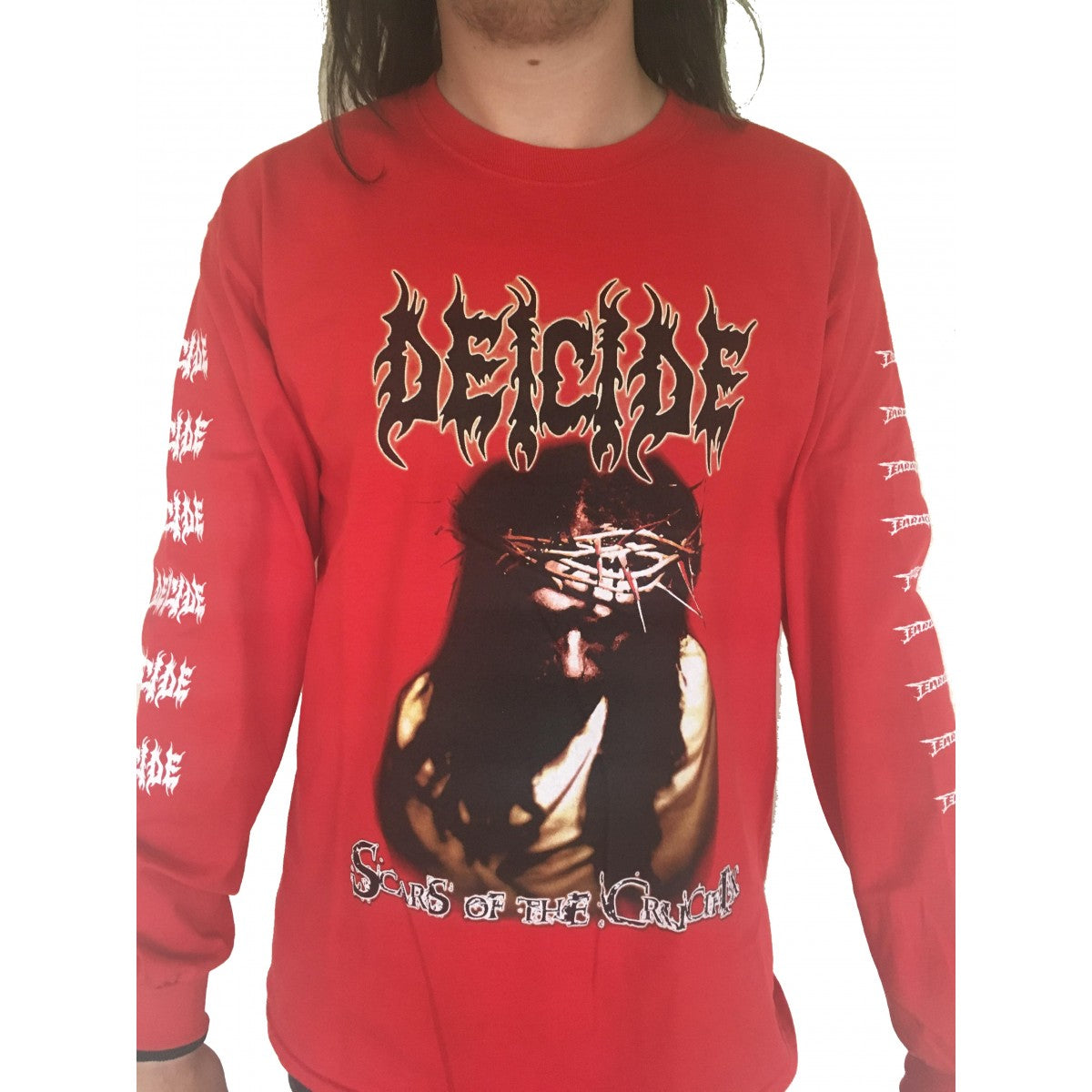 Deicide "Scars Of The Crucifix" Red Long Sleeve T shirt