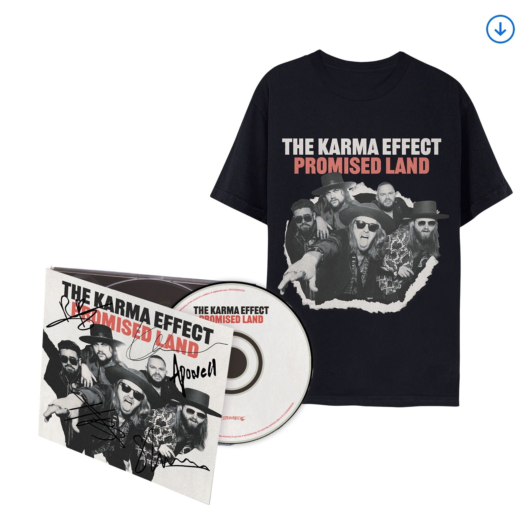 The Karma Effect "Promised Land" SIGNED Digipak CD w/ 5 Bonus Tracks, T shirt & Download