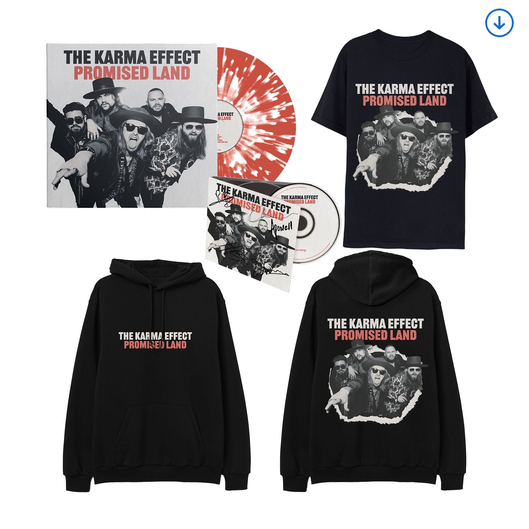 The Karma Effect "Promised Land" Splatter Vinyl, Signed CD, Download, T shirt and Hoodie