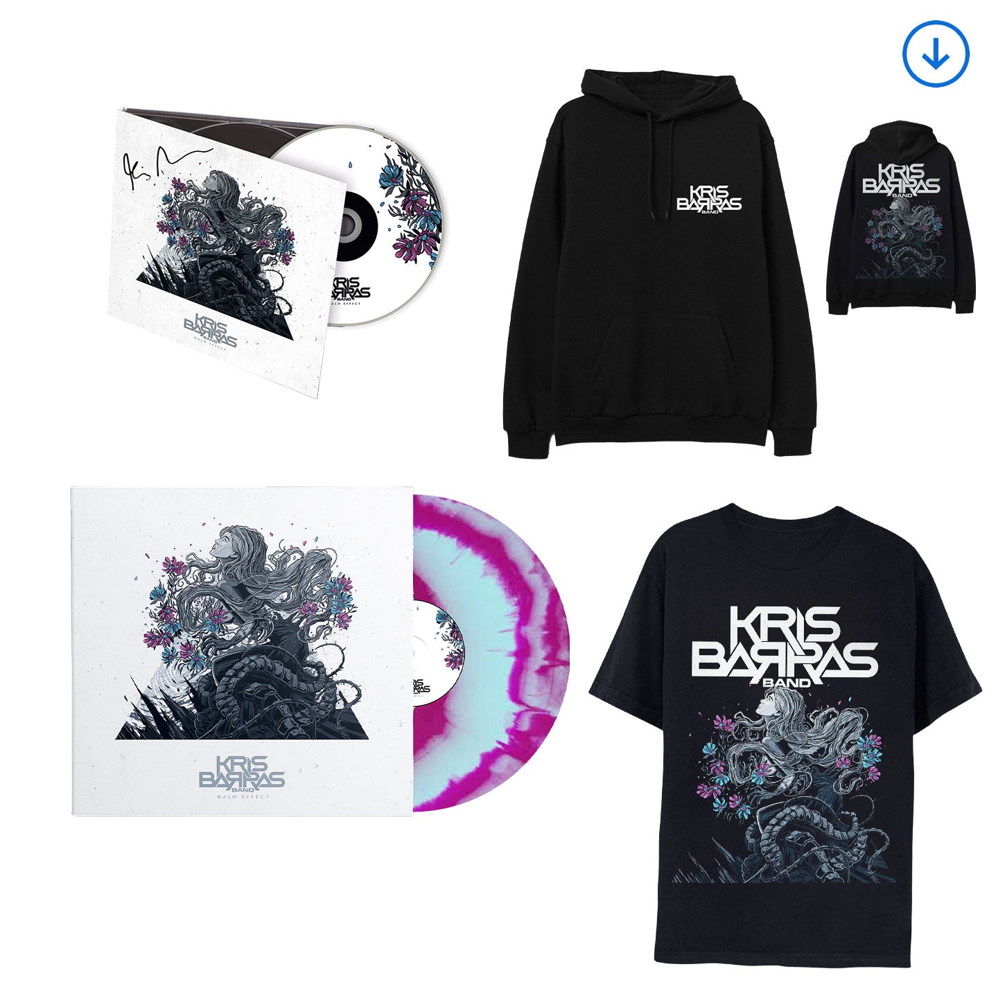 Kris Barras Band "Halo Effect" Blue Pink Merge Vinyl, Signed CD + Merch Bundle
