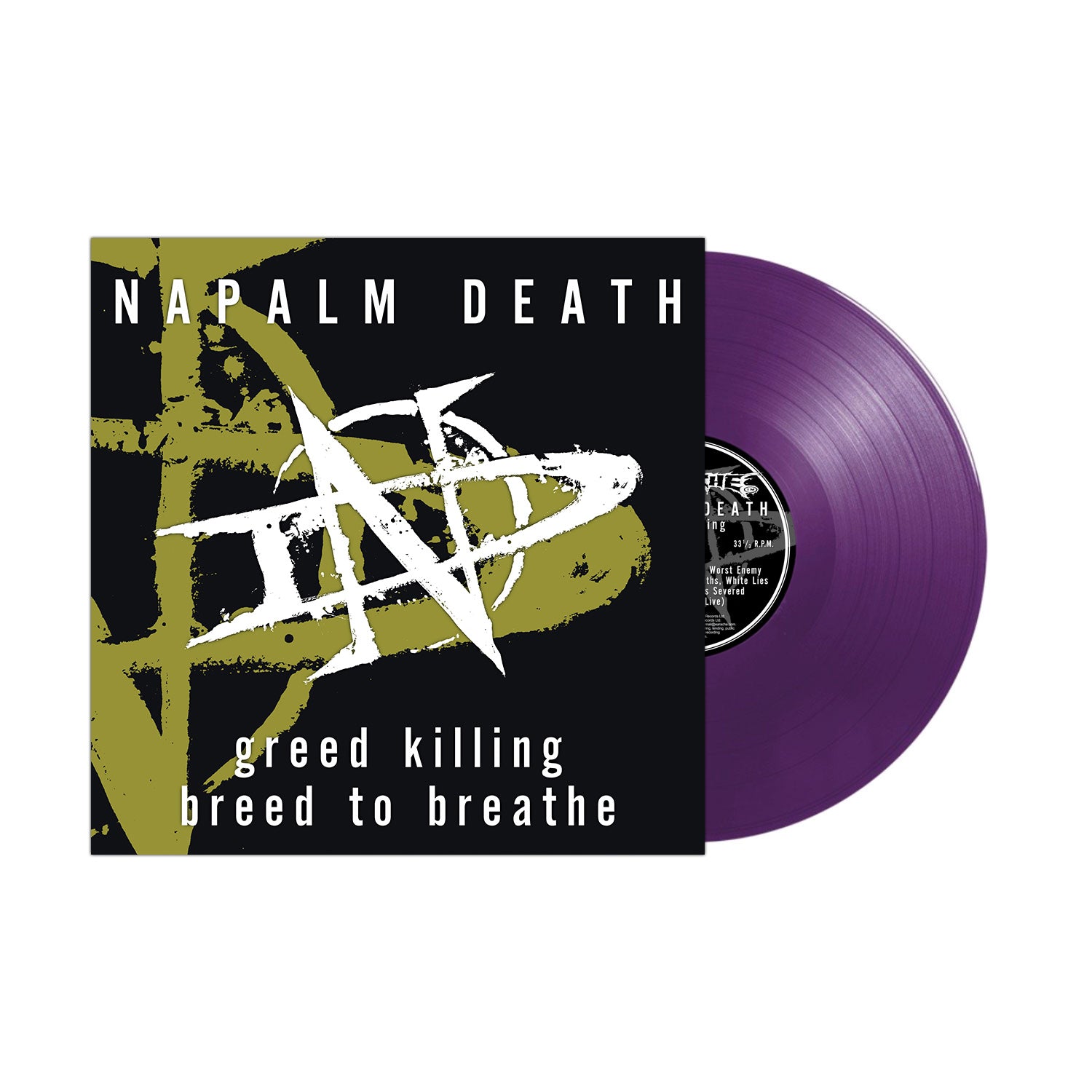 Napalm Death "Greed Killing / Breed To Breathe" Purple Vinyl