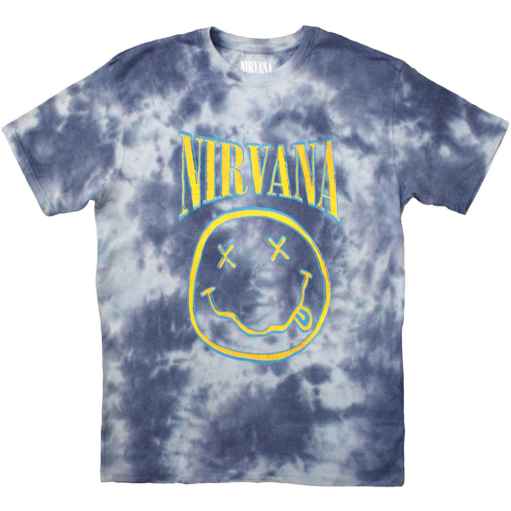 Nirvana Smiley Face Blue Stroke Dye T shirt Earache Records Ltd