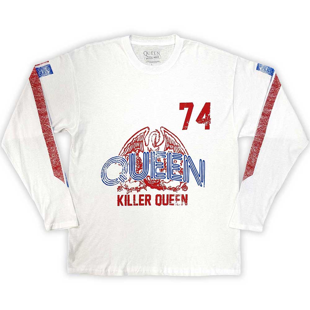 Queen "Killer Queen 74 Stripes" White Long Sleeve T shirt