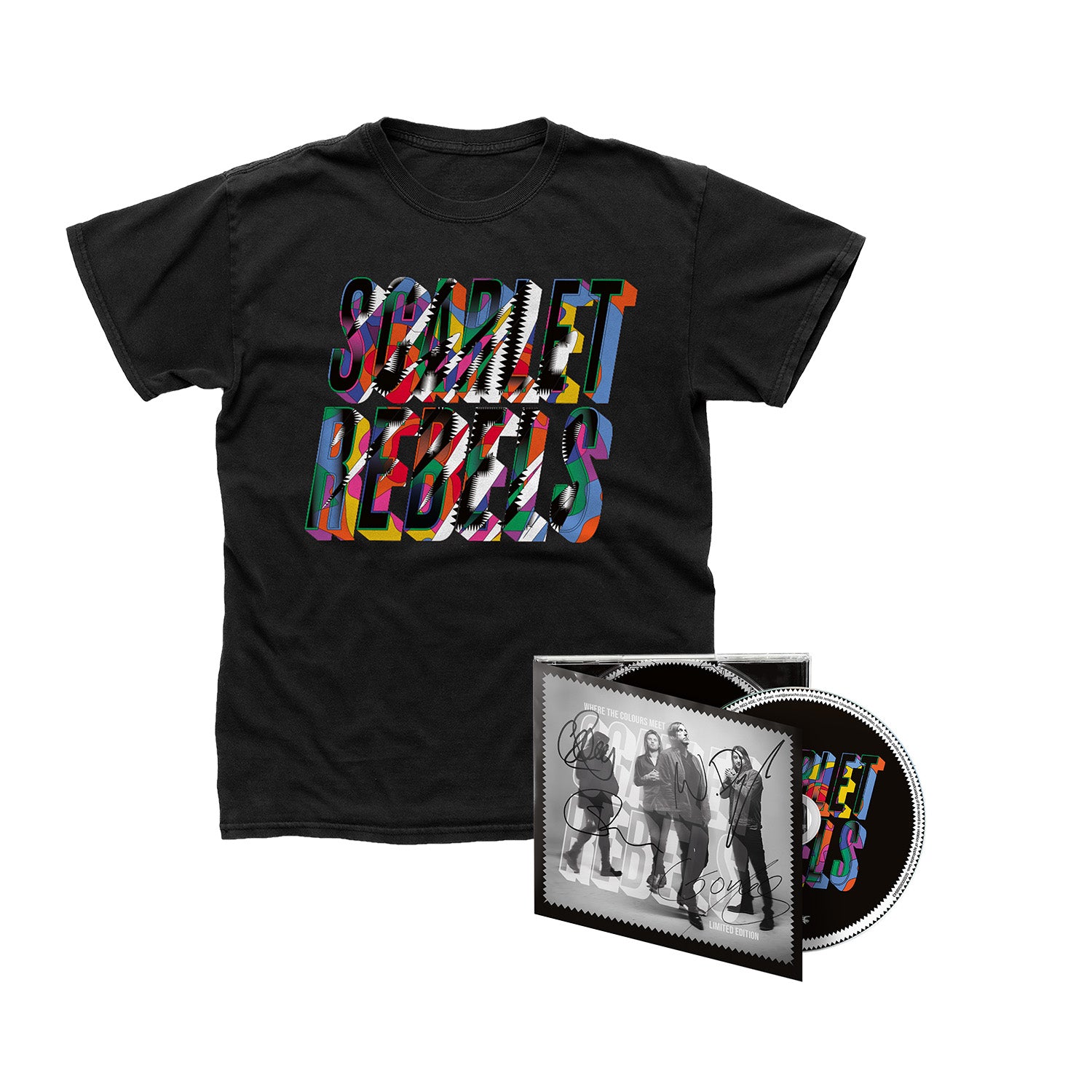 Scarlet Rebels "Where The Colours Meet" SIGNED Digipak CD w/ Bonus Tracks, Download & Short or Long Sleeve T shirt - PRE-ORDER