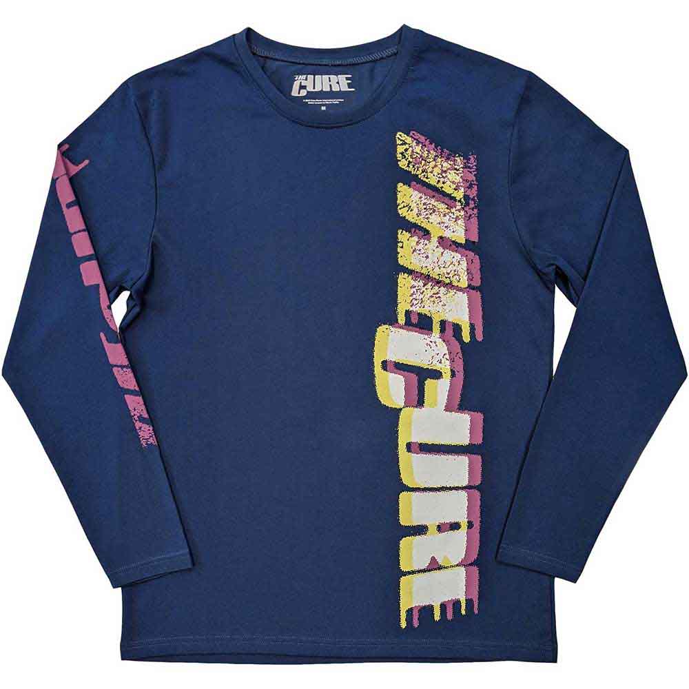 The Cure "Glitched Logo" Denim Blue Long Sleeve T shirt