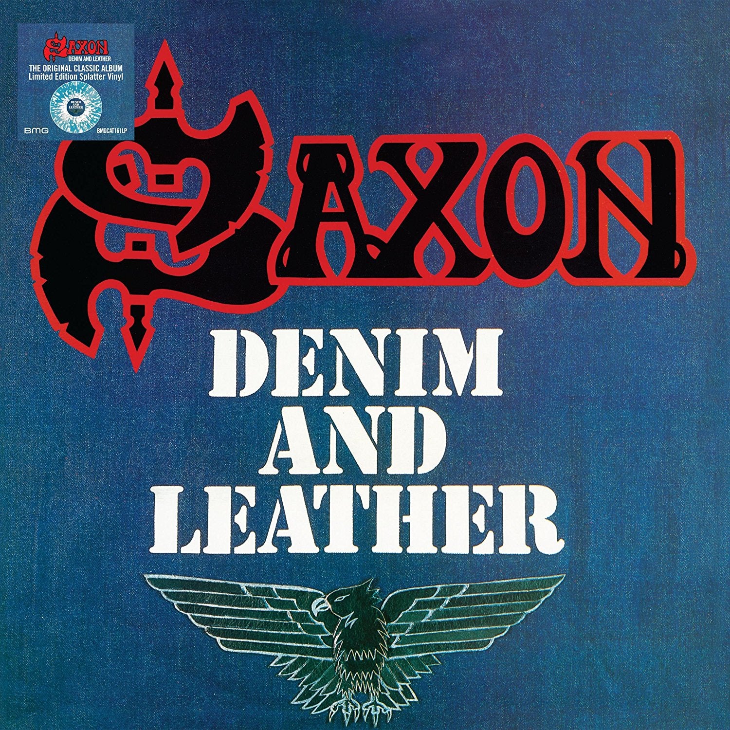 Saxon "Denim And Leather" White / Blue Splatter Vinyl