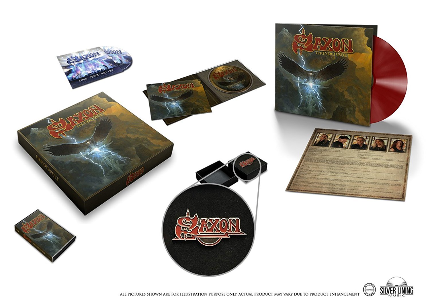 Saxon "Thunderbolt" Deluxe Box Set - CD, vinyl, cassette tape + Saxon's iconic "Eagle" Pin Badge