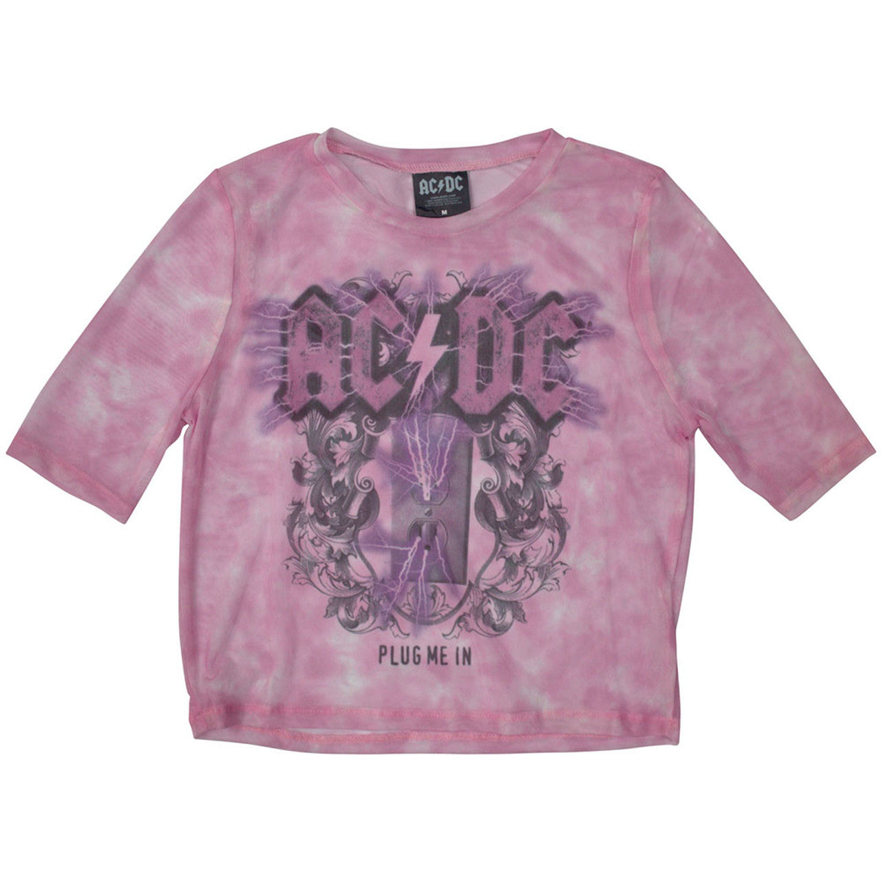 AC/DC "Plug Me In" Pink Mesh Crop Top