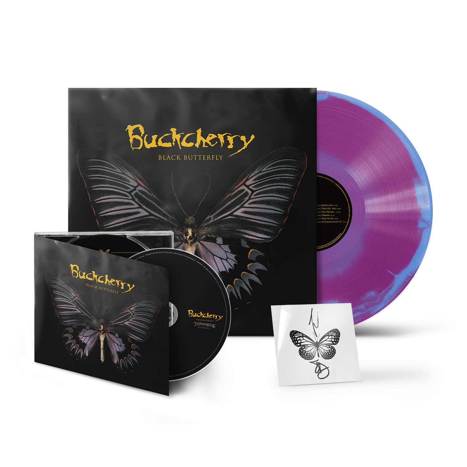Buckcherry "Black Butterfly" Blue / Purple Merge Vinyl, Digipak CD, Temporary Tattoo & Download - PRE-ORDER