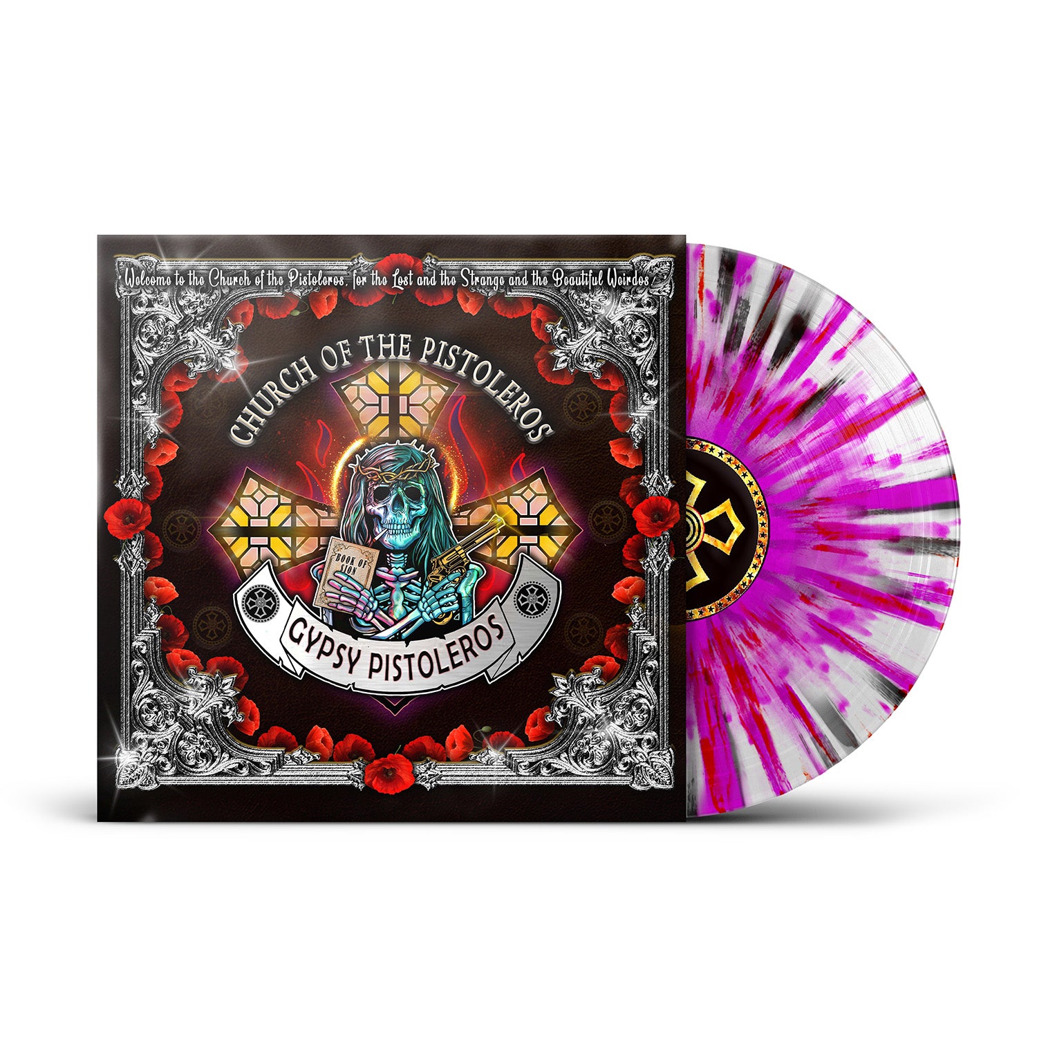 Gypsy Pistoleros "Church Of The Pistoleros" White with Purple/Black/Red Splatter Vinyl & Download (Ltd to 300) - PRE-ORDER