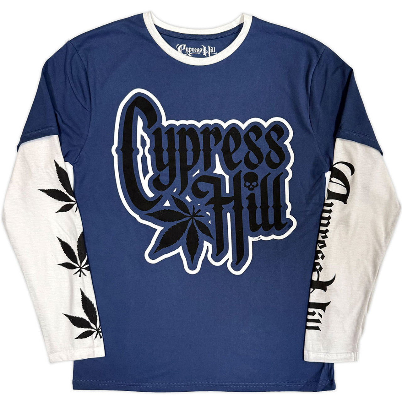 Cypress Hill "Leaf & Logo" Blue / White Layered Long Sleeve T shirt