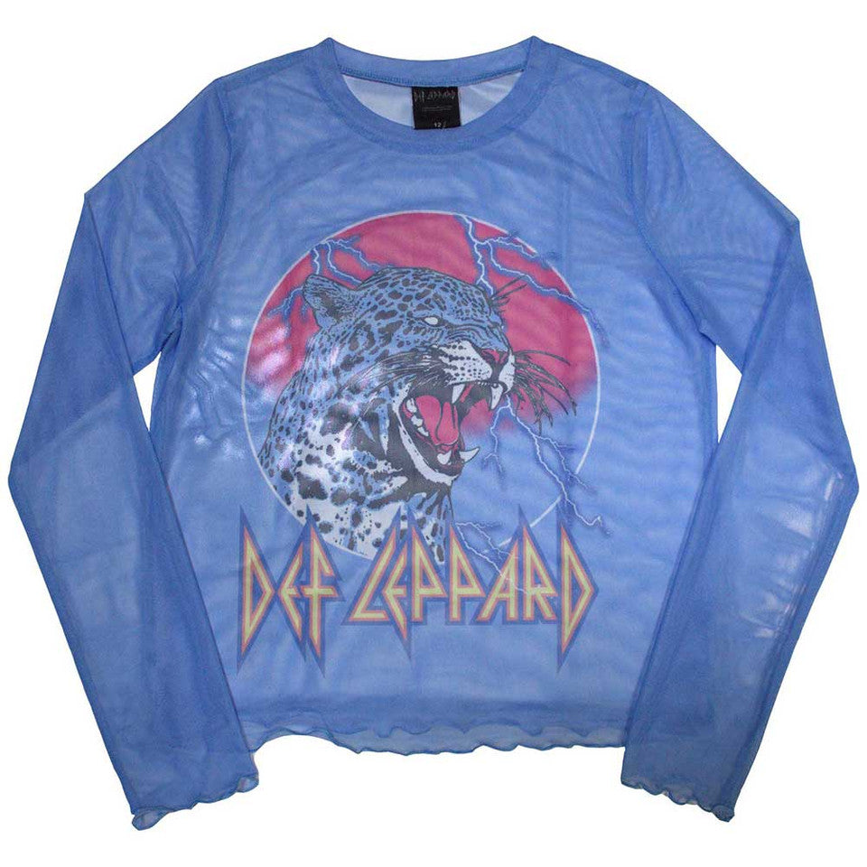 Def Leppard "Lightning Leopard" Blue Mesh Crop Top