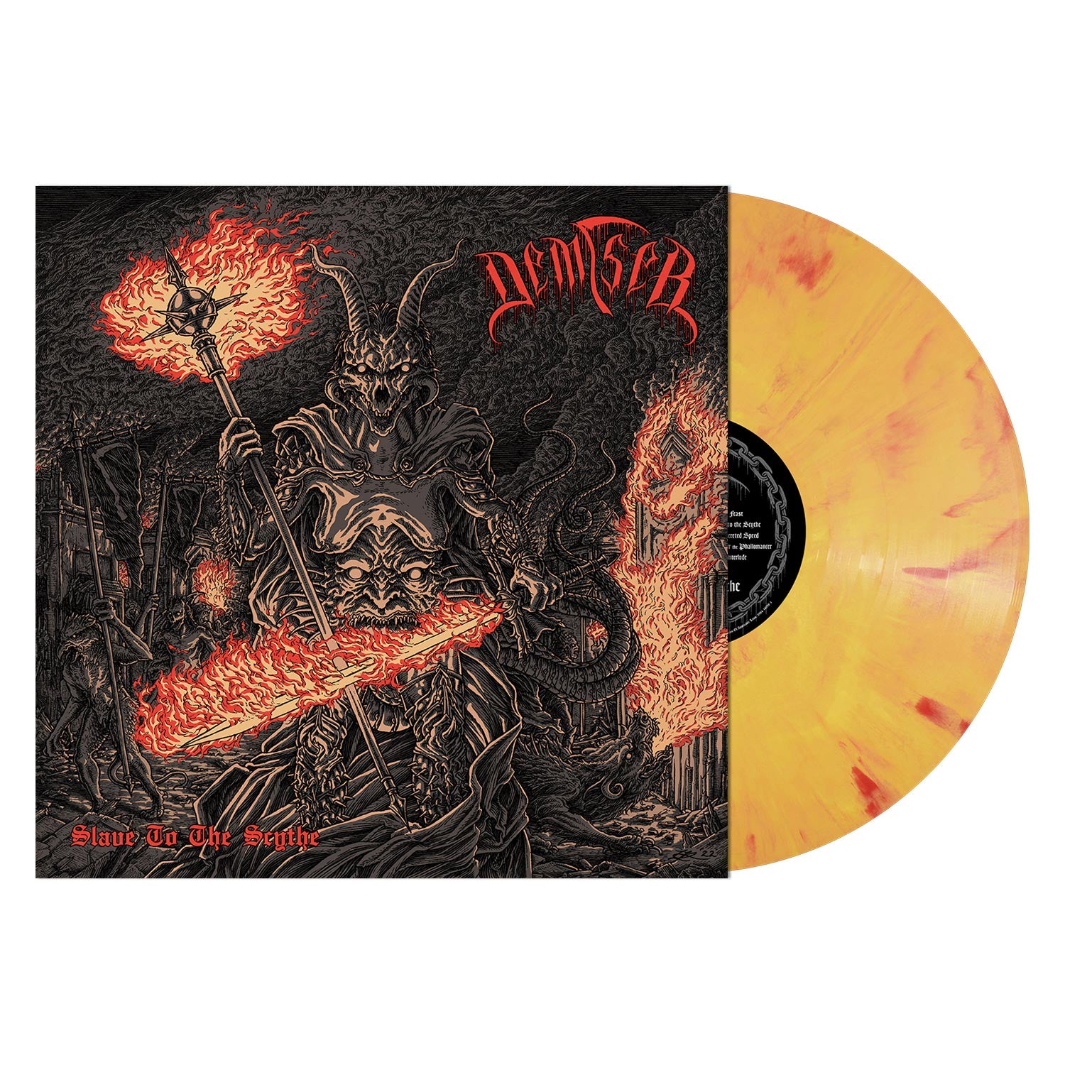 Demiser "Slave To The Scythe" 'Carbureted Fire' Solar Flare Yellow Vinyl