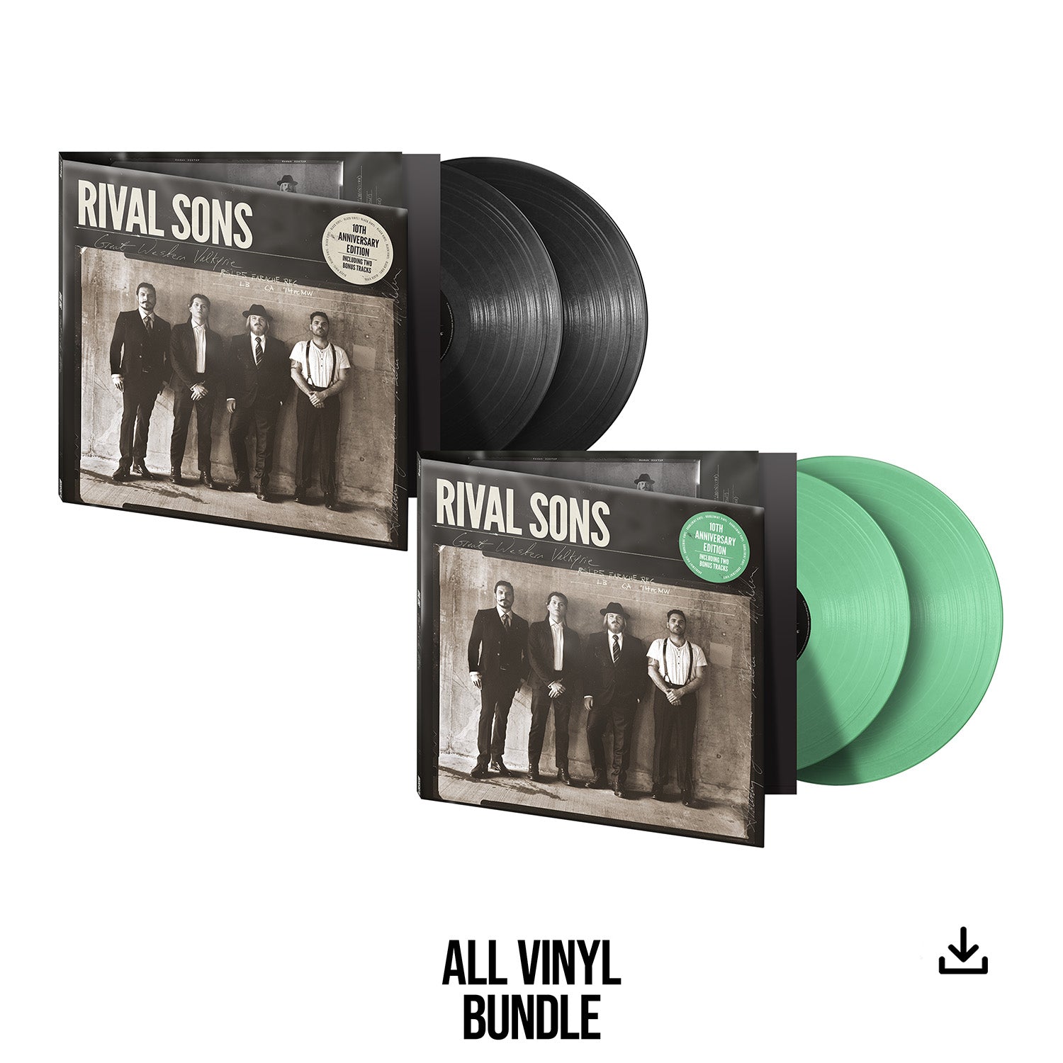 Rival Sons "Great Western Valkyrie - 10th Anniversary Edition" Doublemint Green & Black Vinyl Bundle inc. Download - PRE-ORDER