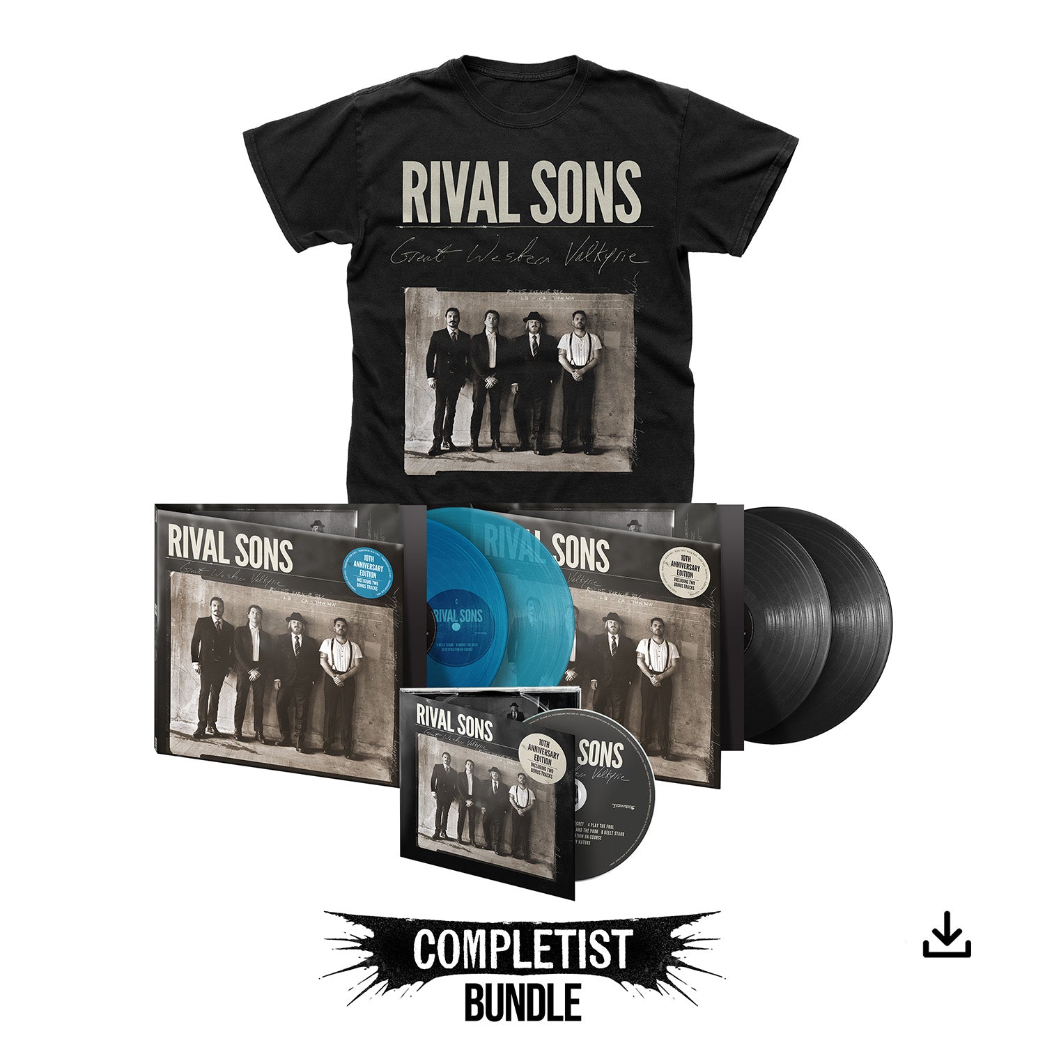 Rival Sons "Great Western Valkyrie - 10th Anniversary Edition" Collector's Bundle - Sky Blue & Black Vinyl, Digipak CD, T shirt & Download - PRE-ORDER