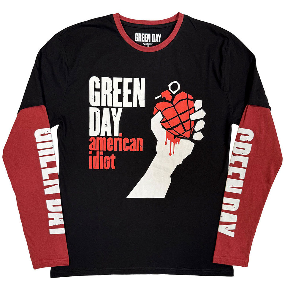 Green Day "American Idiot" Red / Black Layered Long Sleeve T shirt