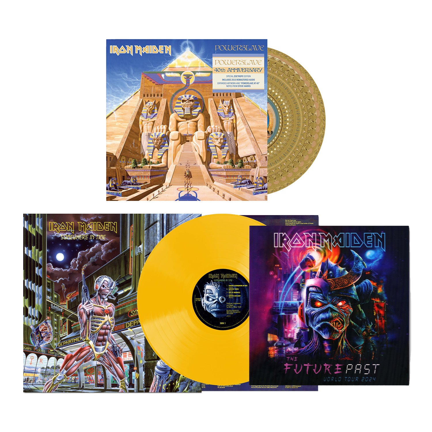 Iron Maiden "Somewhere In Time" Ltd Yellow Vinyl & "Powerslave" Zoetrope Vinyl Bundle - PRE-ORDER