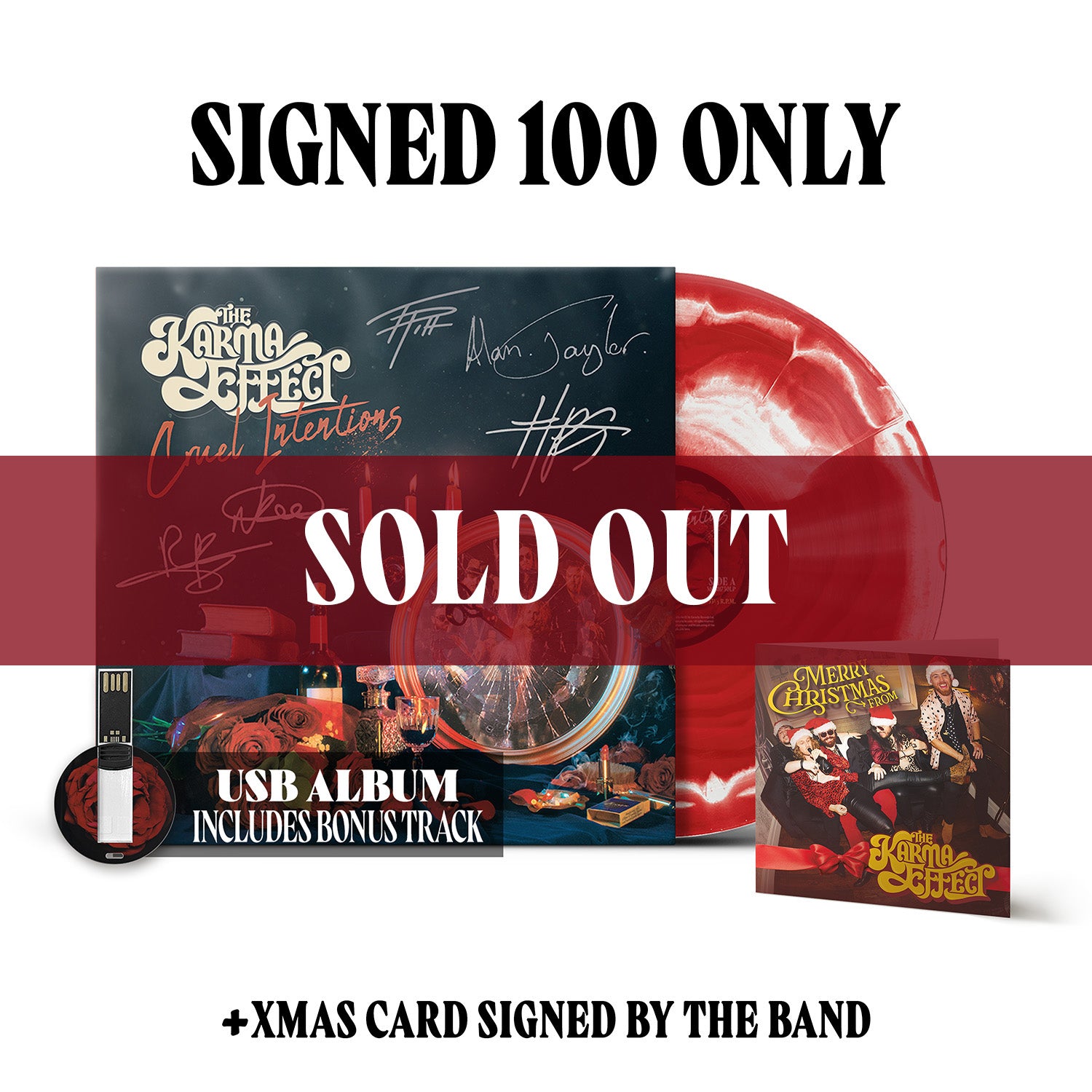 The Karma Effect "Cruel Intentions" SIGNED Red / White Merge Vinyl, Signed CD & USB - PRE-ORDER (Early Bird Price)
