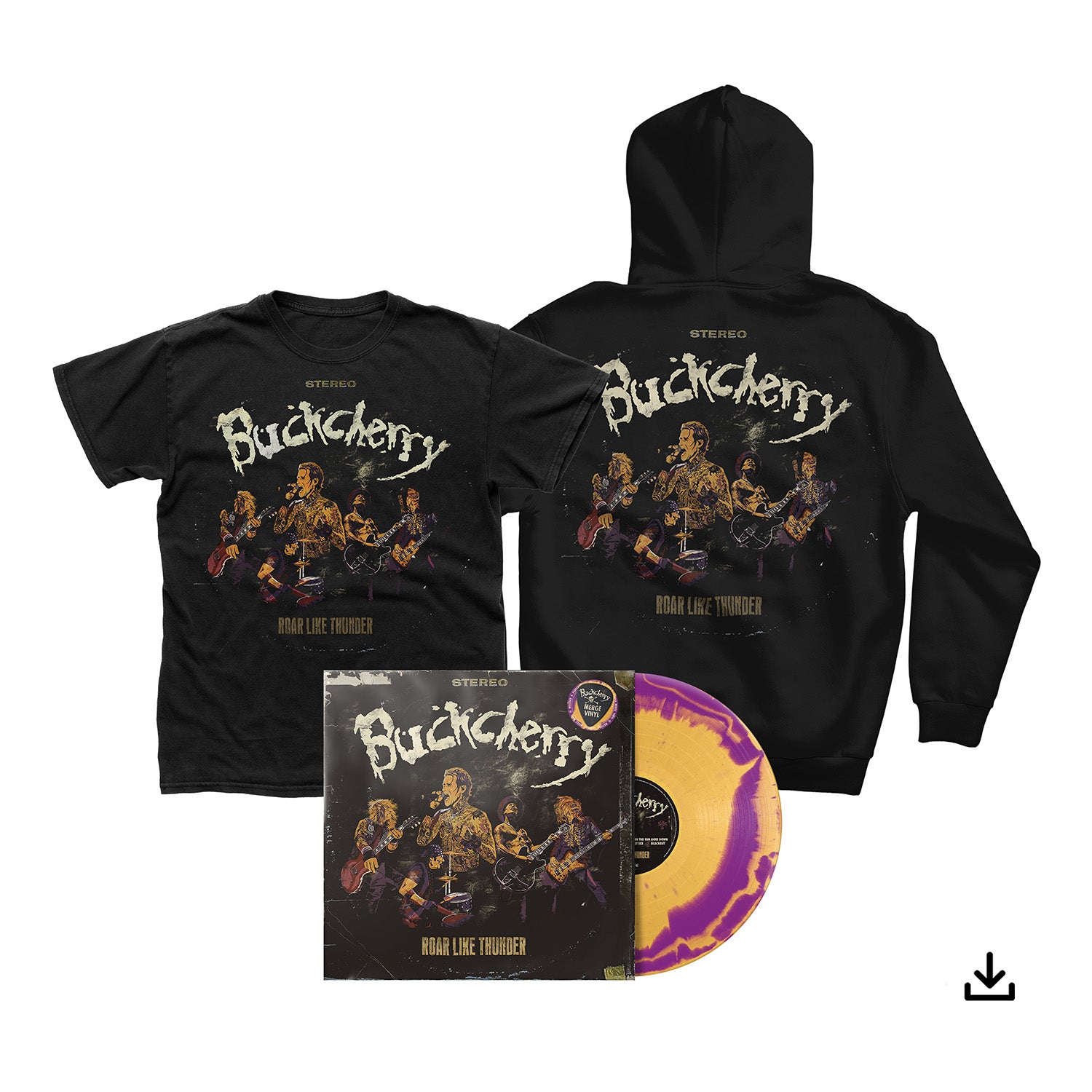 Buckcherry "Roar Like Thunder" Yellow / Purple Merge Vinyl w/ Hand Signed Photocard, T shirt, Zip Hoodie & Download - PRE-ORDER