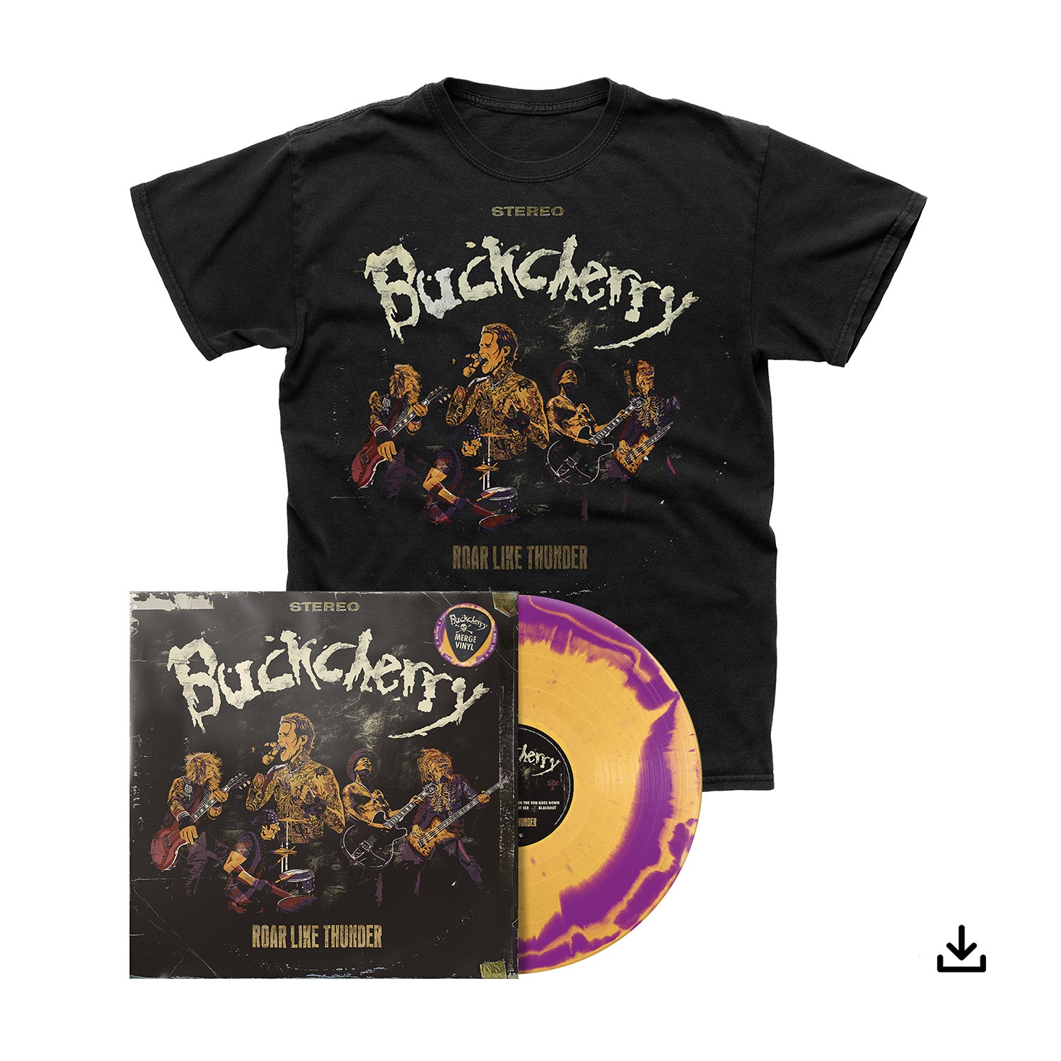 Buckcherry "Roar Like Thunder" Yellow / Purple Merge Vinyl w/ Hand Signed Photocard, T shirt & Download - PRE-ORDER