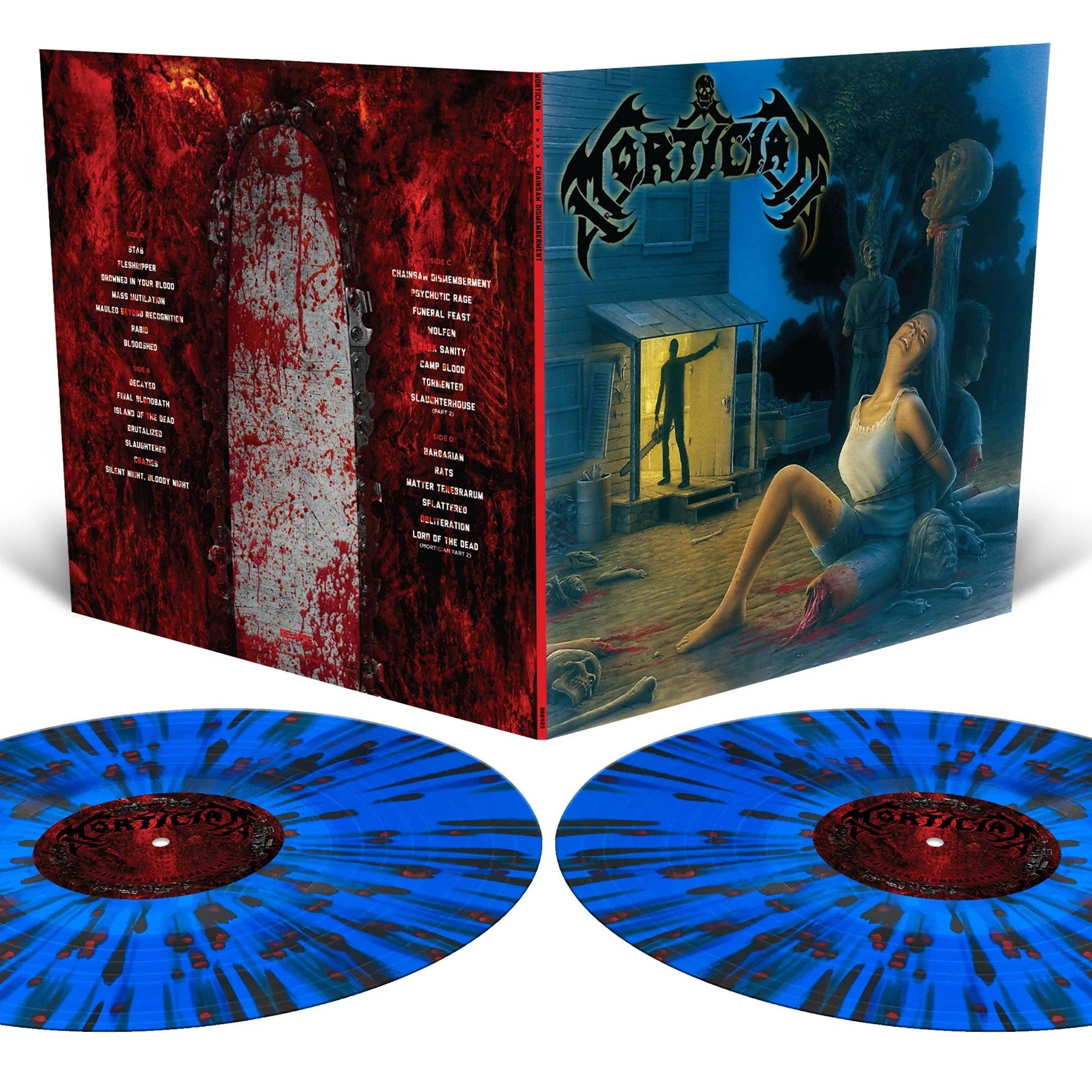 Mortician "Chainsaw Dismemberment" Royal Blue w/ Black Splatter Vinyl