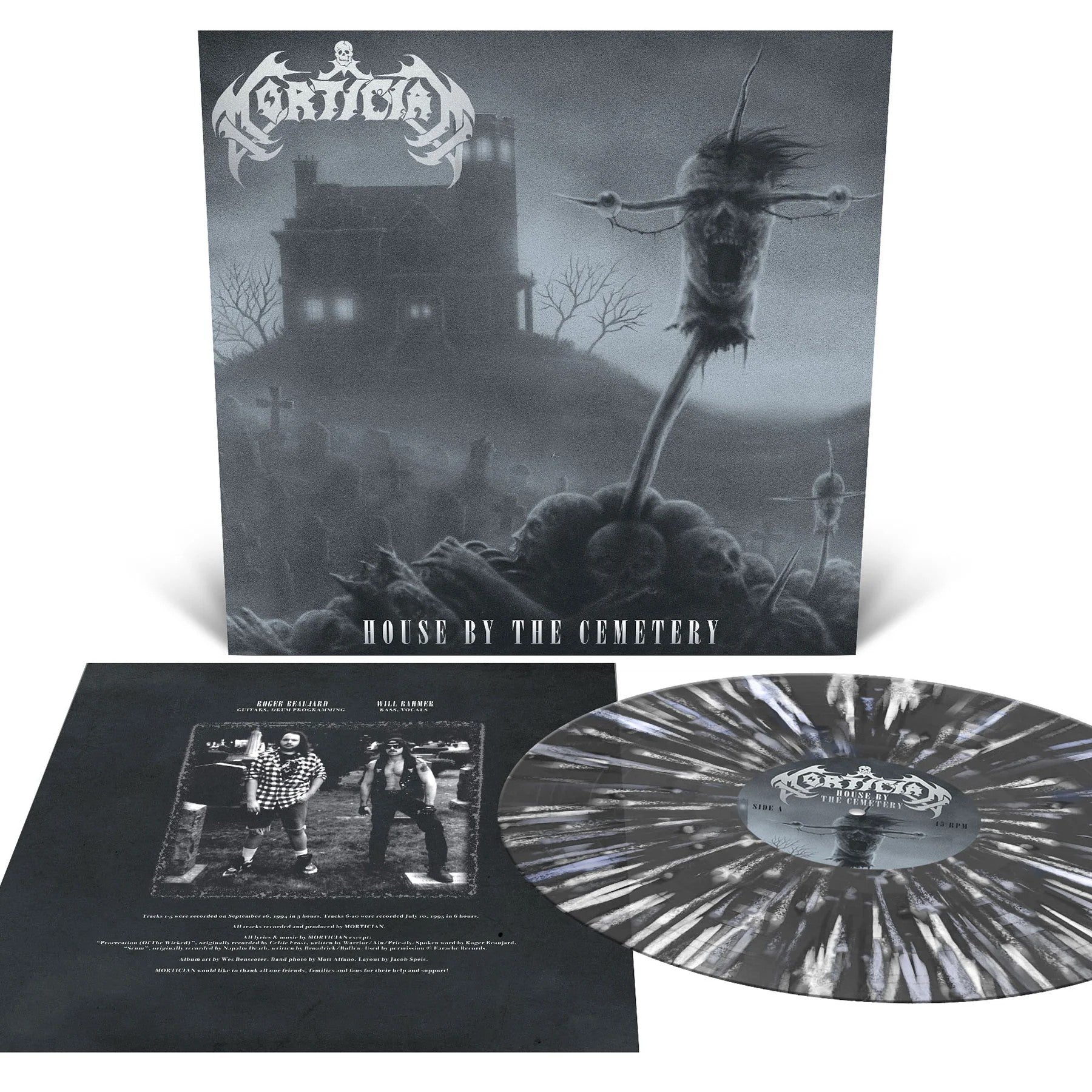Mortician "House By The Cemetery" Black Ice w/ White and Blue Splatter Vinyl