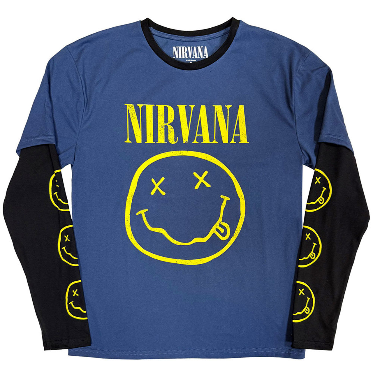 Nirvana "Happy Face" Black / Blue Layered Long Sleeve T shirt