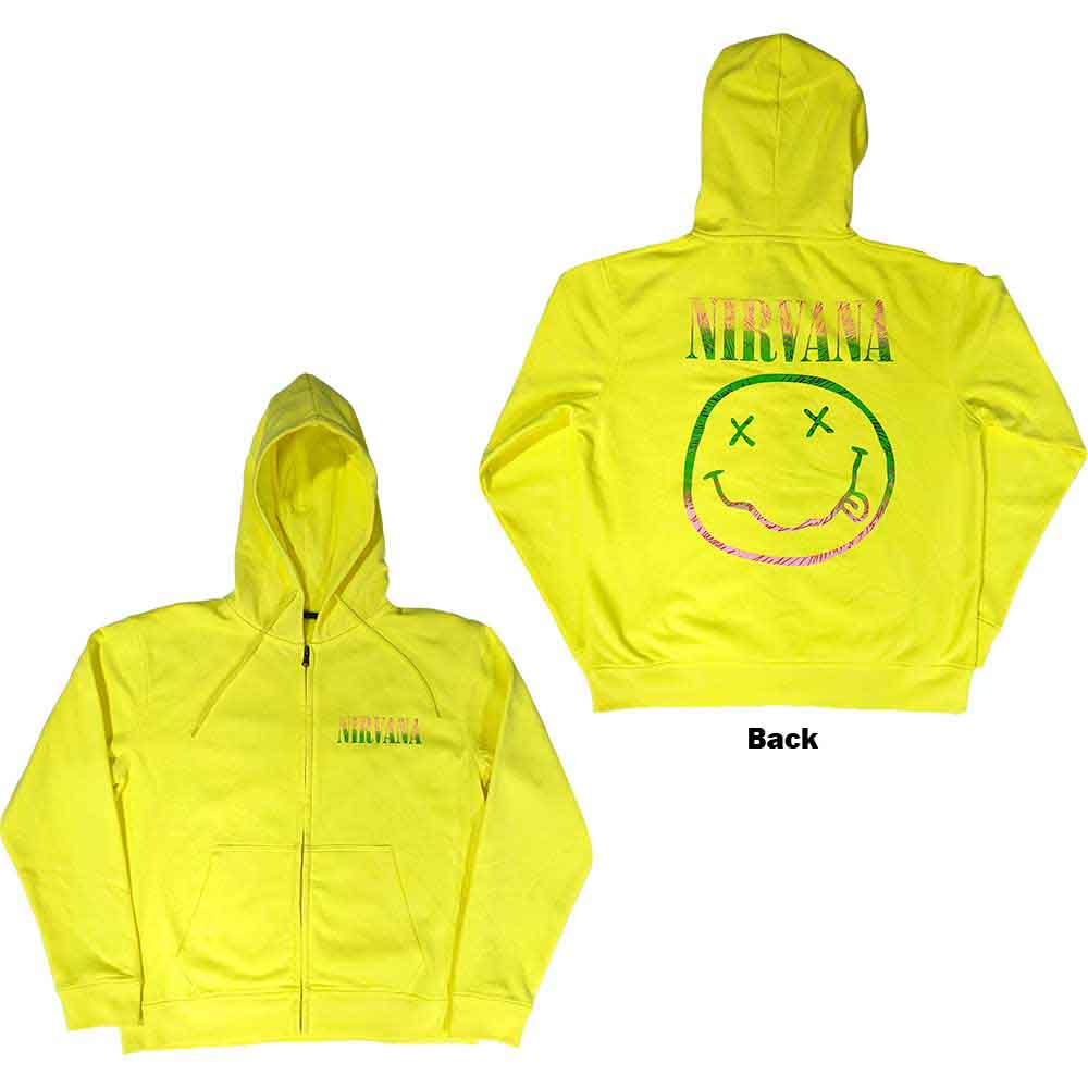 Nirvana "Sorbet Ray Happy Face" Neon Yellow Zip Hoodie