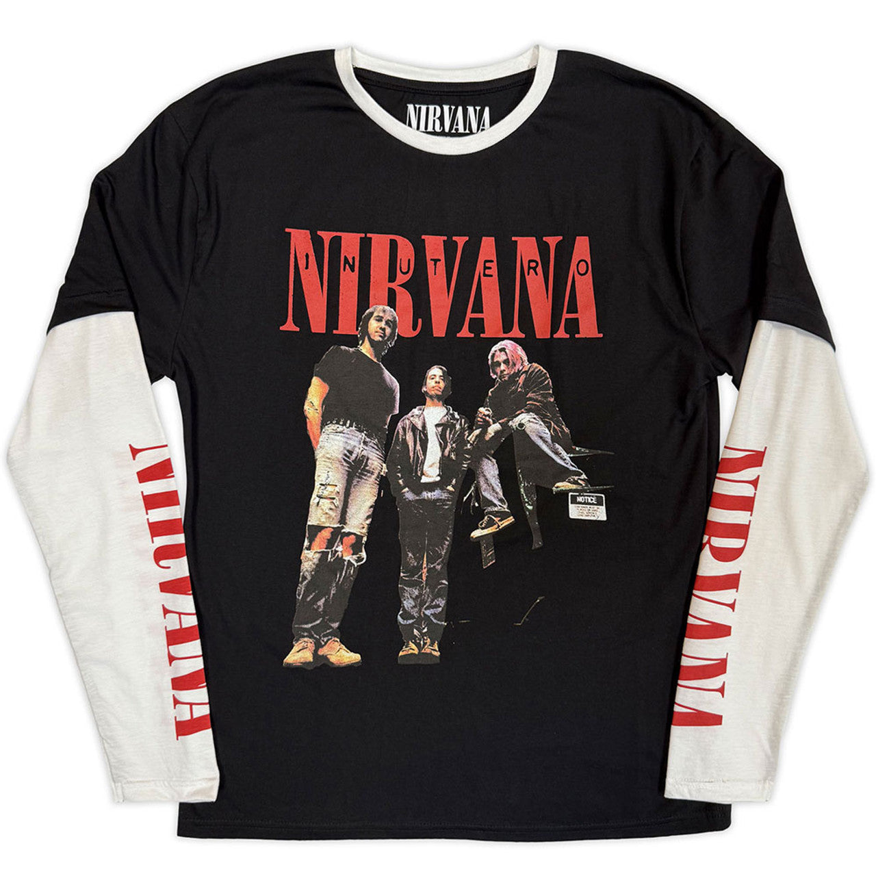 Nirvana "In Utero Band Photo" Black / White Layered Long Sleeve T shirt