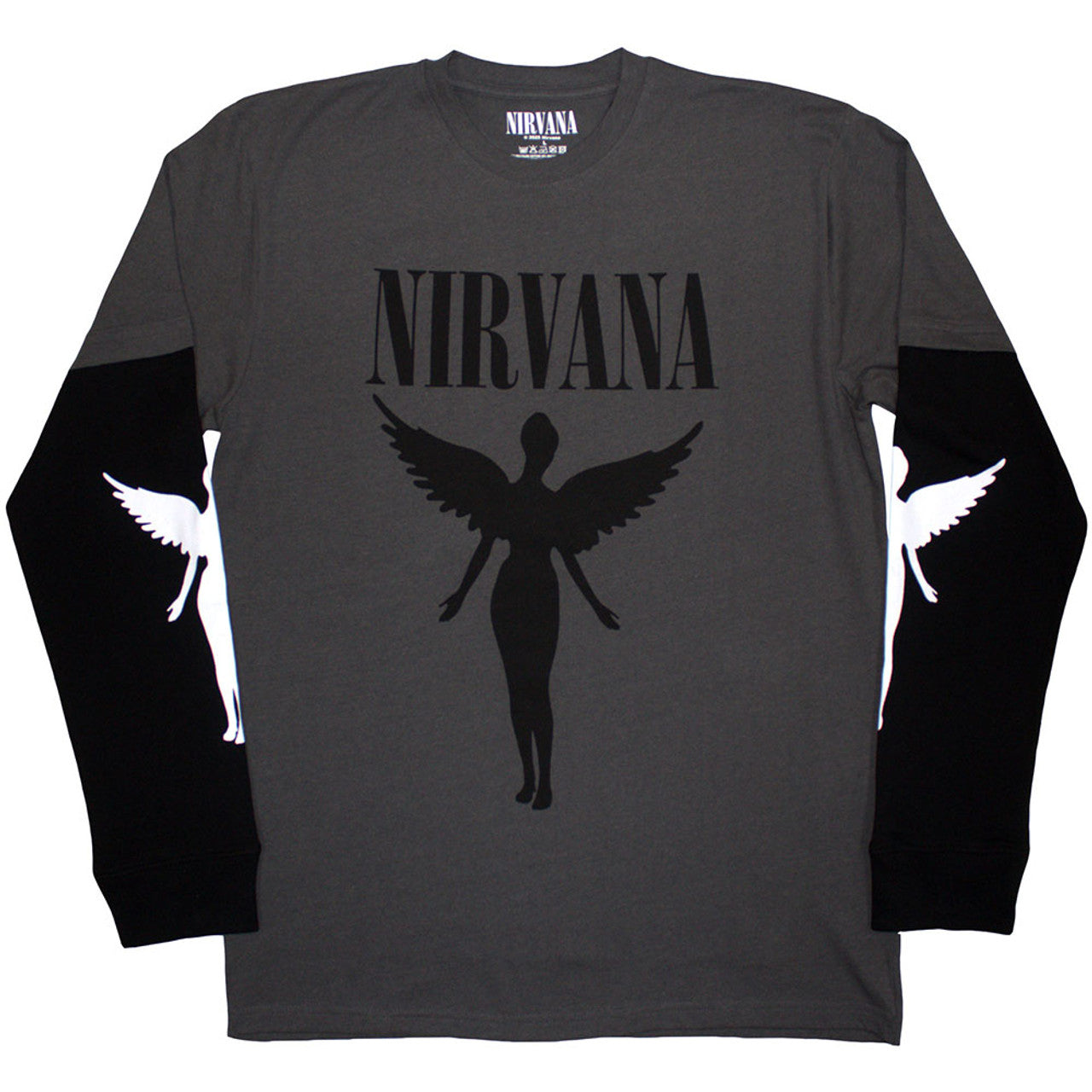 Nirvana "In Utero Mono" Black / Charcoal Grey Layered Long Sleeve T shirt