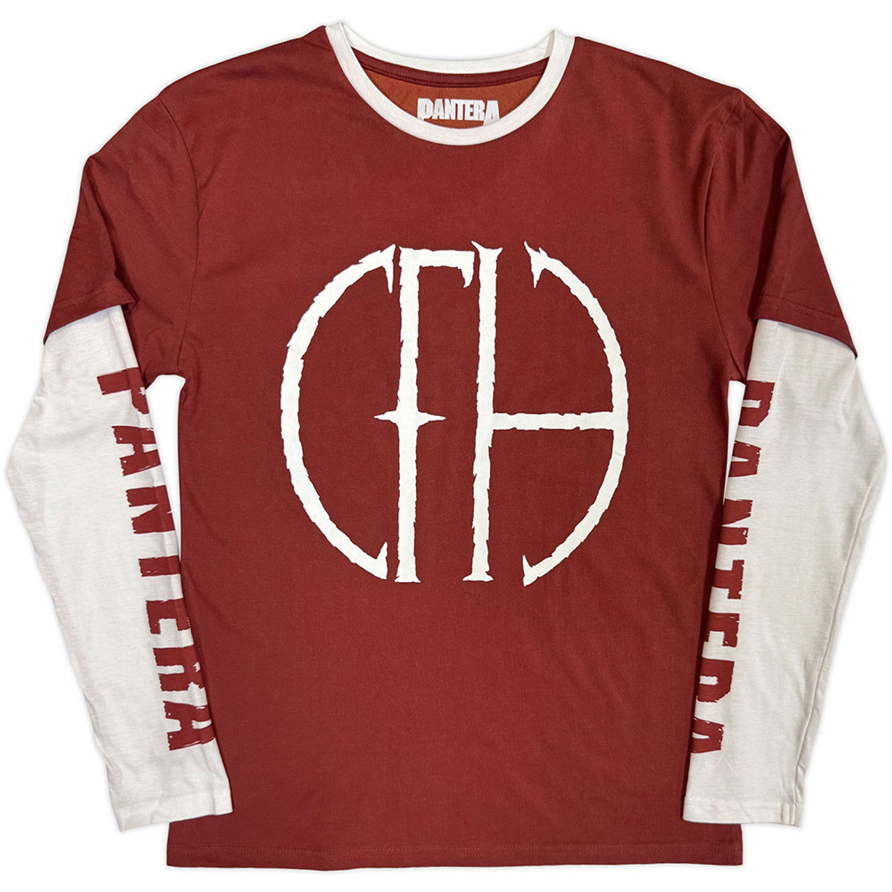 Pantera "Frayed Logo" Red / White Layered Long Sleeve T Shirt