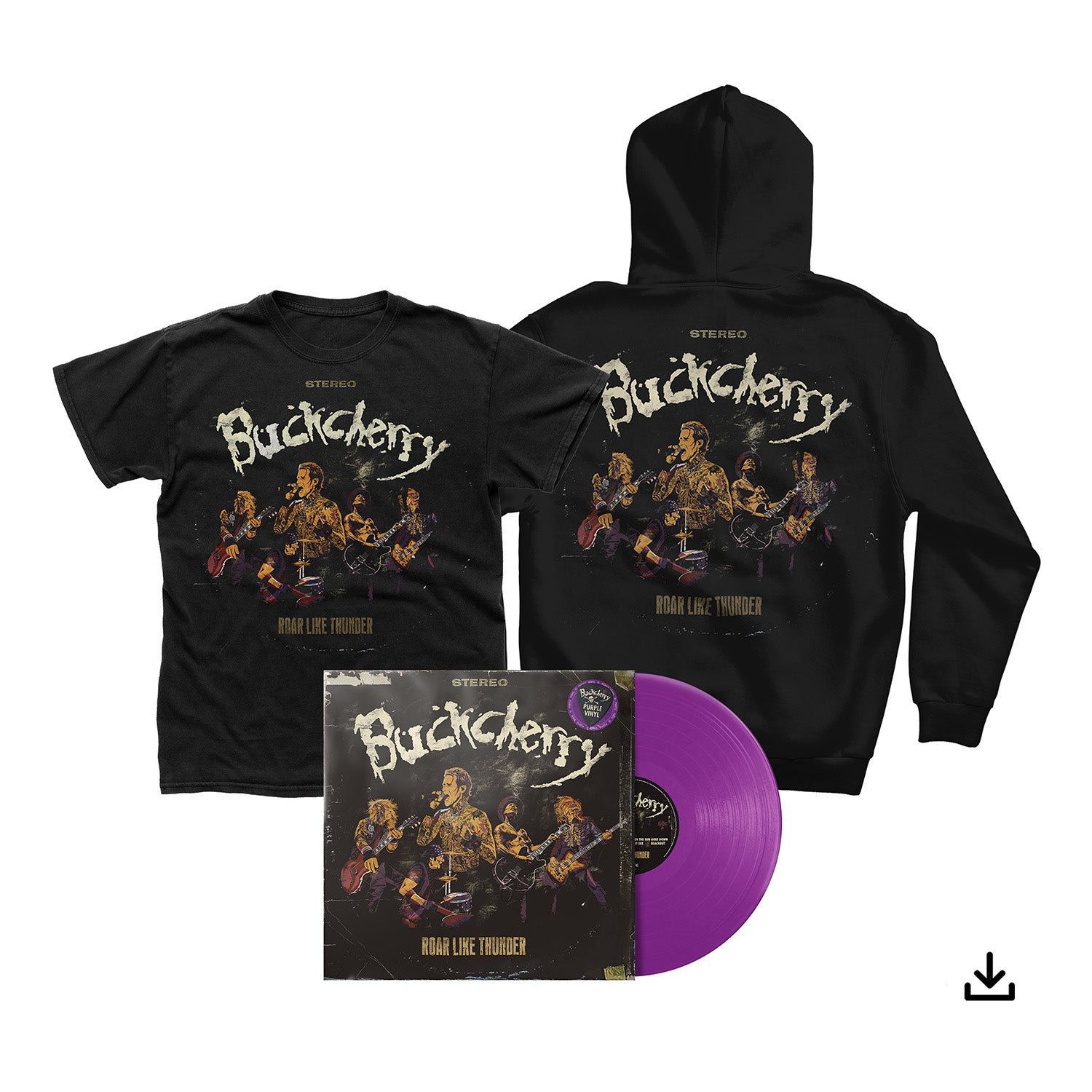 Buckcherry "Roar Like Thunder" Purple Vinyl w/ Hand Signed Photocard, T shirt, Zip Hoodie & Download - PRE-ORDER