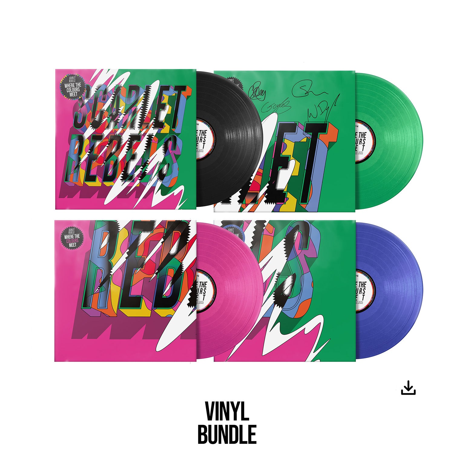 Scarlet Rebels "Where The Colours Meet" Vinyl Bundle - Pink, Green, Blue & Black Vinyl inc. Download - PRE-ORDER