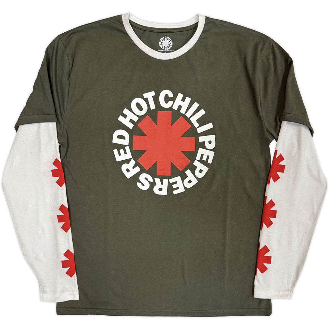 Red Hot Chili Peppers "Classic Asterisk" Green / White Layered Long Sleeve T shirt