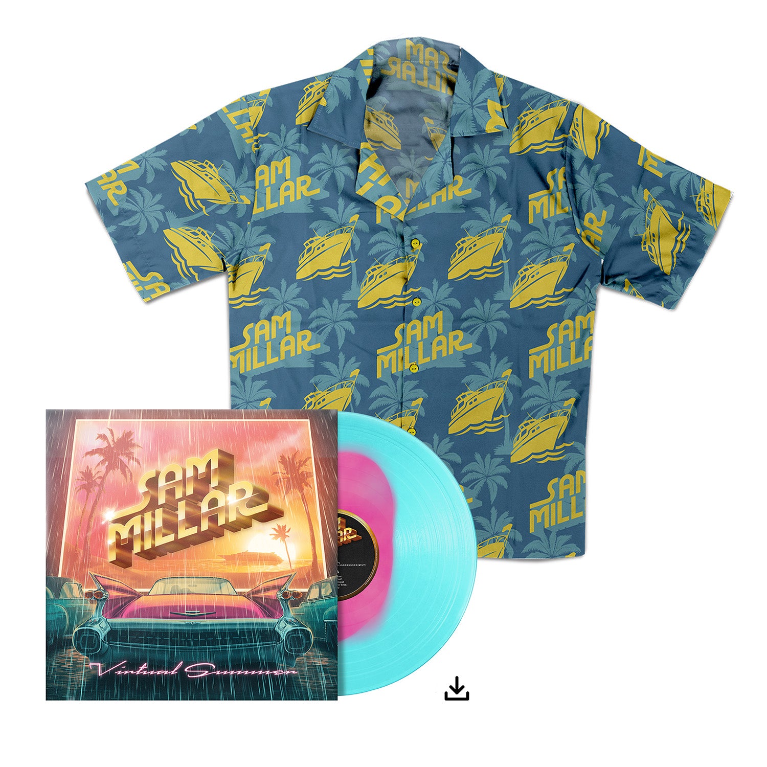 Sam Millar "Virtual Summer" Pink in Blue Vinyl, Hawaiian Shirt & Download - PRE-ORDER