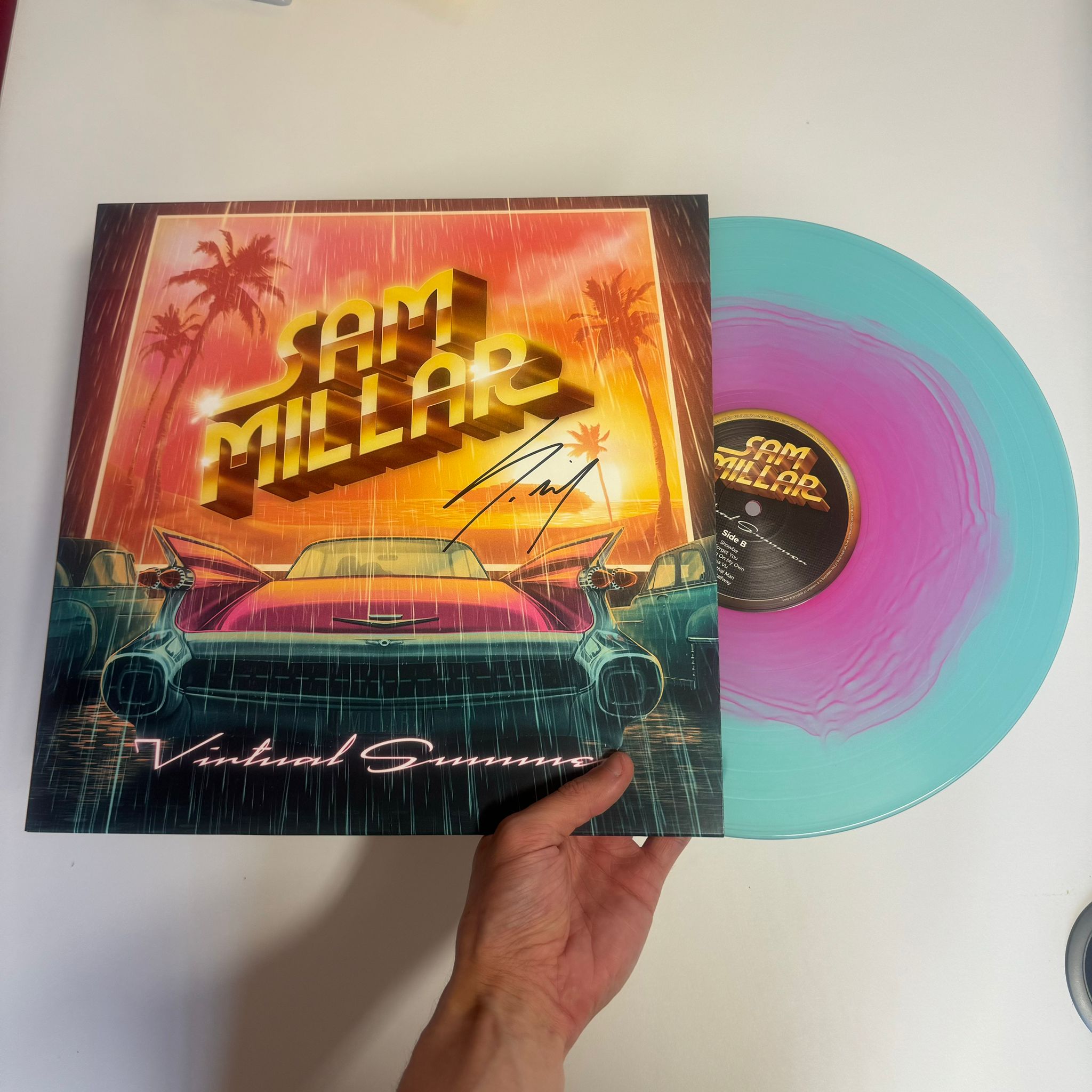 Sam Millar "Virtual Summer" SIGNED Pink in Blue Vinyl & Download (Ltd to 100 Copies)