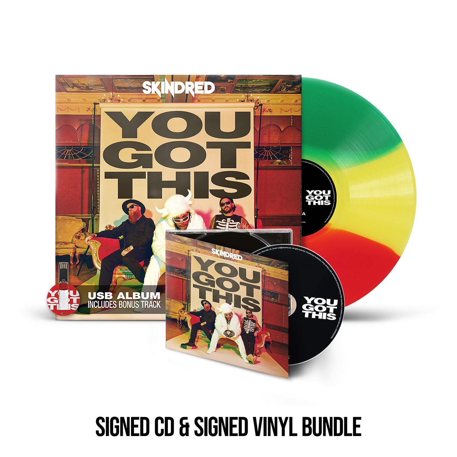 Skindred "You Got This" SIGNED Green / Yellow / Red Stripe Vinyl, Signed CD & USB - PRE-ORDER (Early Bird Price)