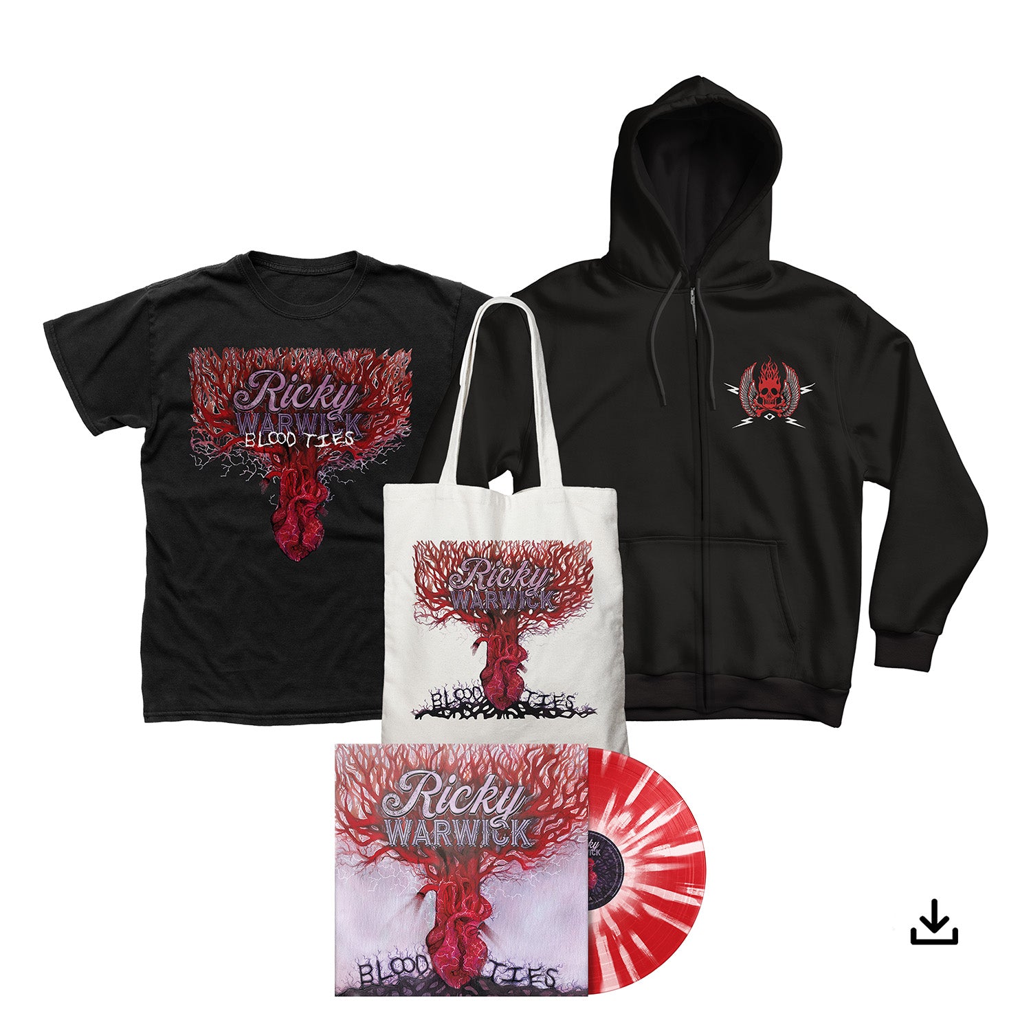 Ricky Warwick "Blood Ties" Splatter Vinyl, T shirt, Zip Hoodie, Tote Bag & Download - PRE-ORDER