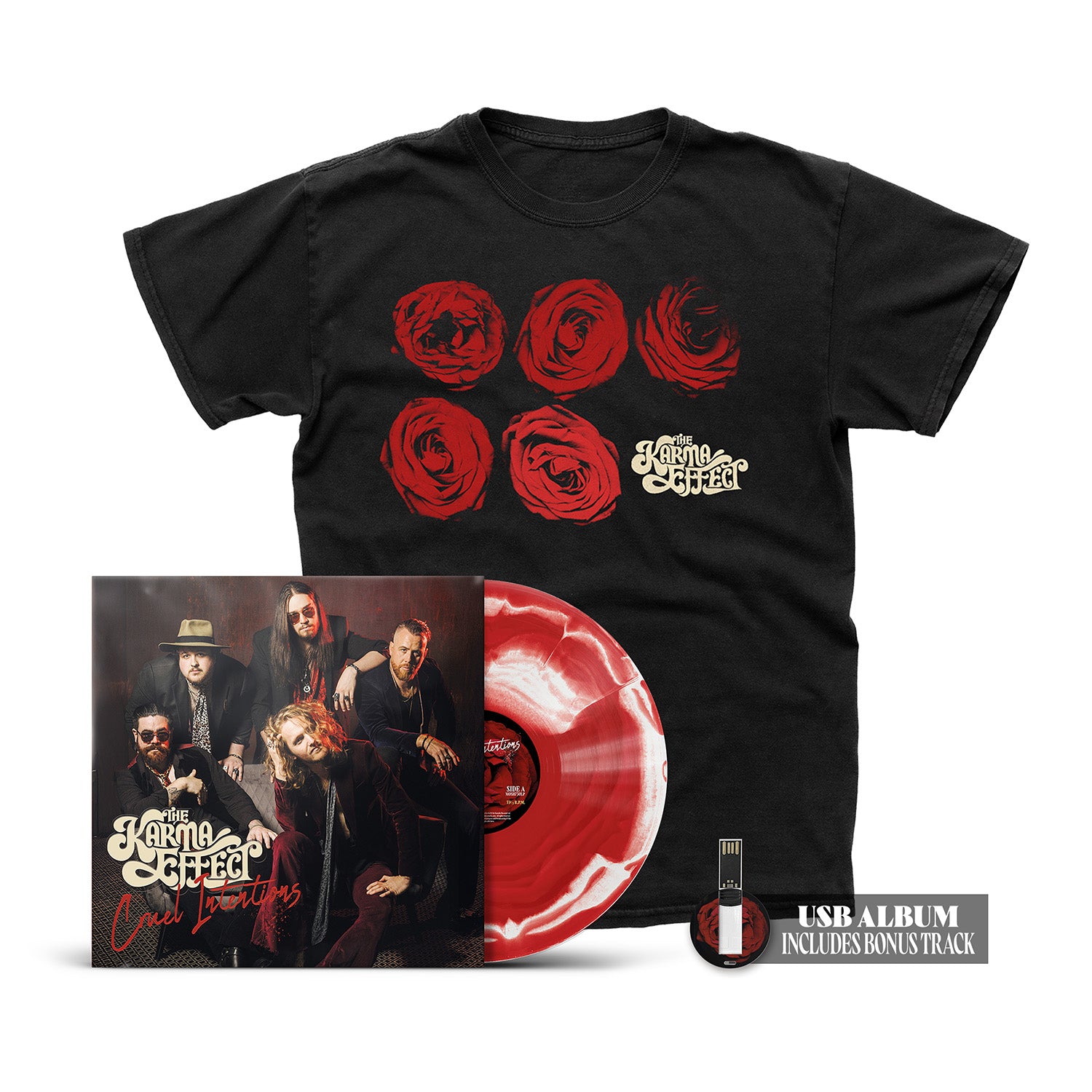 The Karma Effect "Cruel Intentions" Merge Vinyl w Alt Cover, USB & T shirt - PRE-ORDER (Early Bird Price)