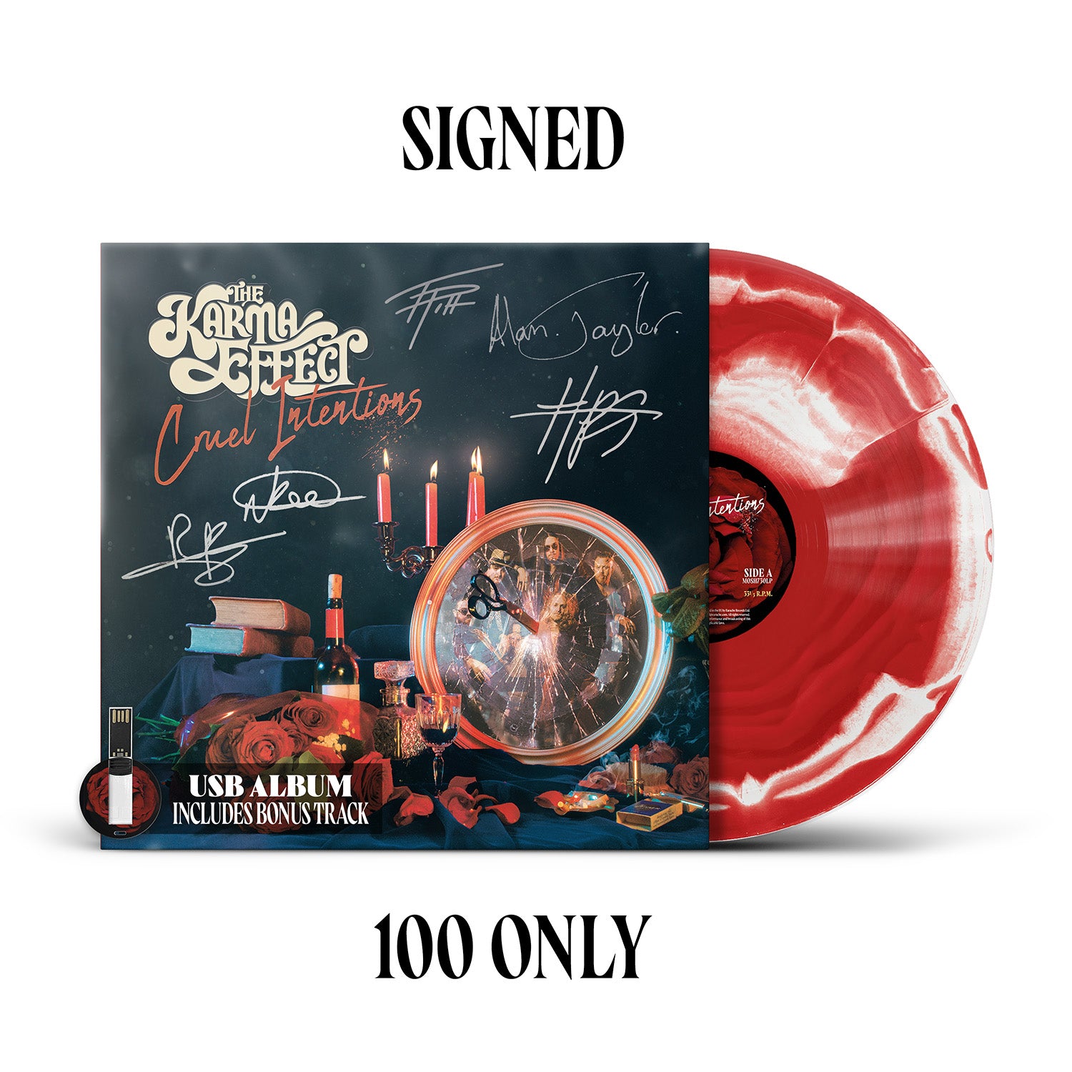 The Karma Effect "Cruel Intentions" SIGNED Red / White Merge Vinyl & USB - PRE-ORDER (Early Bird Price)