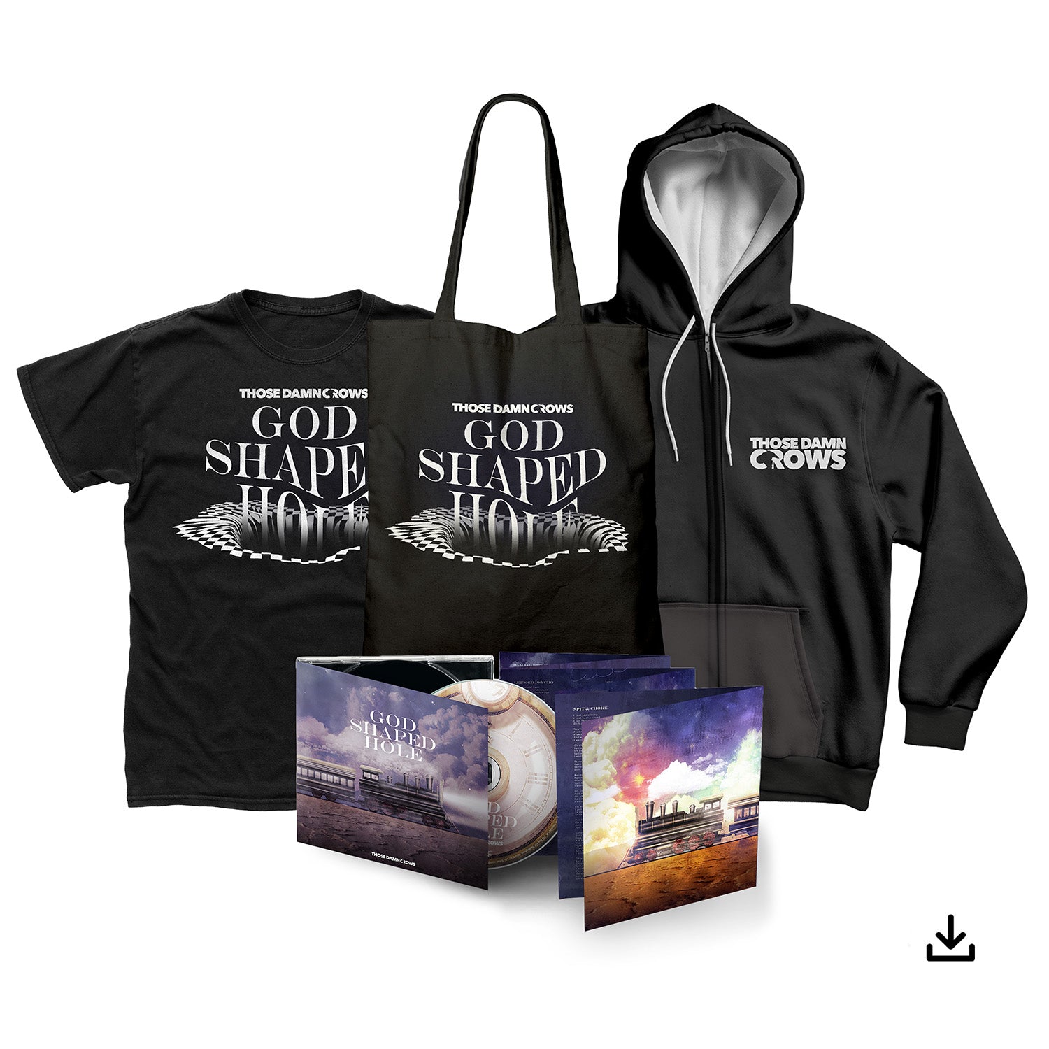 Those Damn Crows "God Shaped Hole" Signed Digipak CD, T shirt, Hoodie, Tote Bag & Download - PRE-ORDER