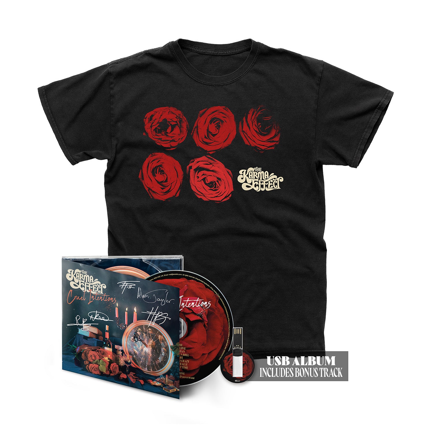 The Karma Effect "Cruel Intentions" SIGNED Digipak CD, USB & T shirt - PRE-ORDER (Early Bird Price)