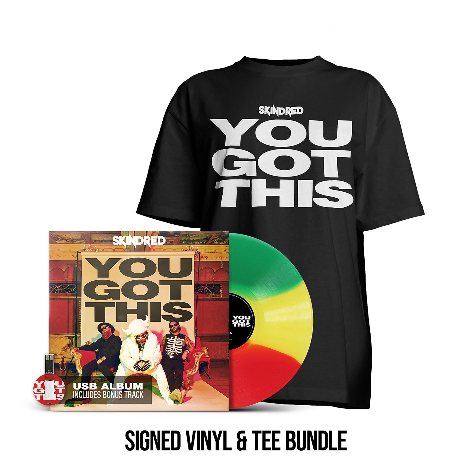 Skindred "You Got This" SIGNED Stripe Vinyl, USB & T shirt (Men's or Women's) - PRE-ORDER (Early Bird Price)