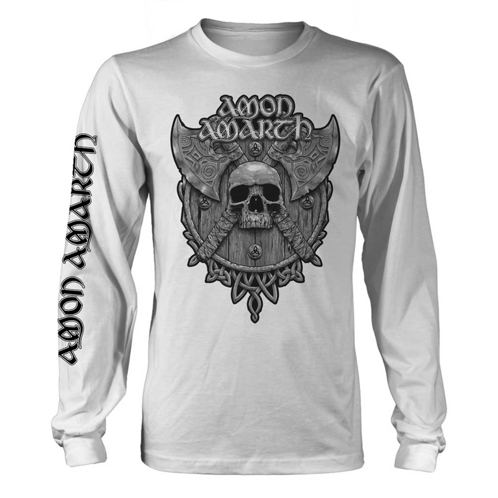 Amon Amarth "Grey Skull" White Long Sleeve T shirt