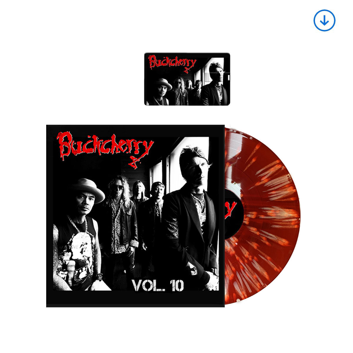 Buckcherry "Vol. 10" Red w/ White Splatter Vinyl, Credit Card Shaped USB