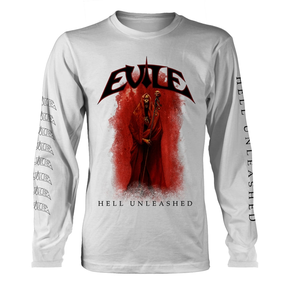 Evile "Hell Unleashed" White Long Sleeve T shirt